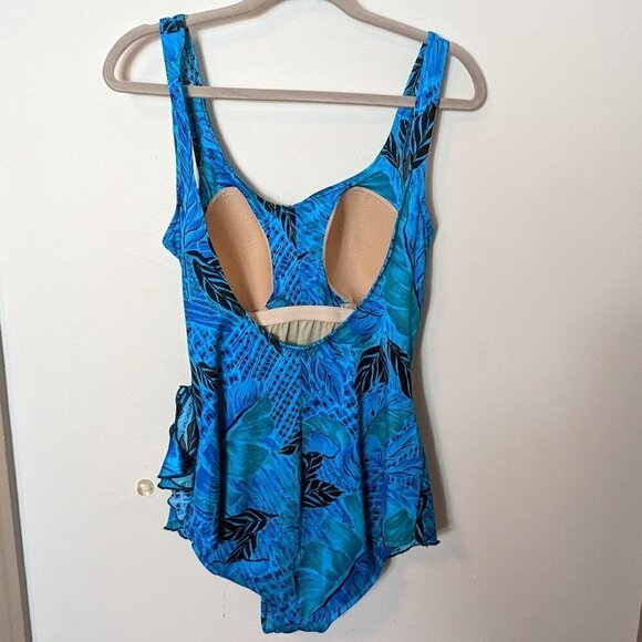 Vintage Maxine of Hollywood Tropical Swimsuit Floral Modest Dress Skirt Side Tie - Picture 2 of 9